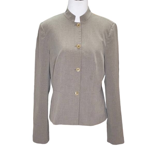 Caslon Taupe Button Blazer Mandarin Collar 8 - Picture 1 of 8